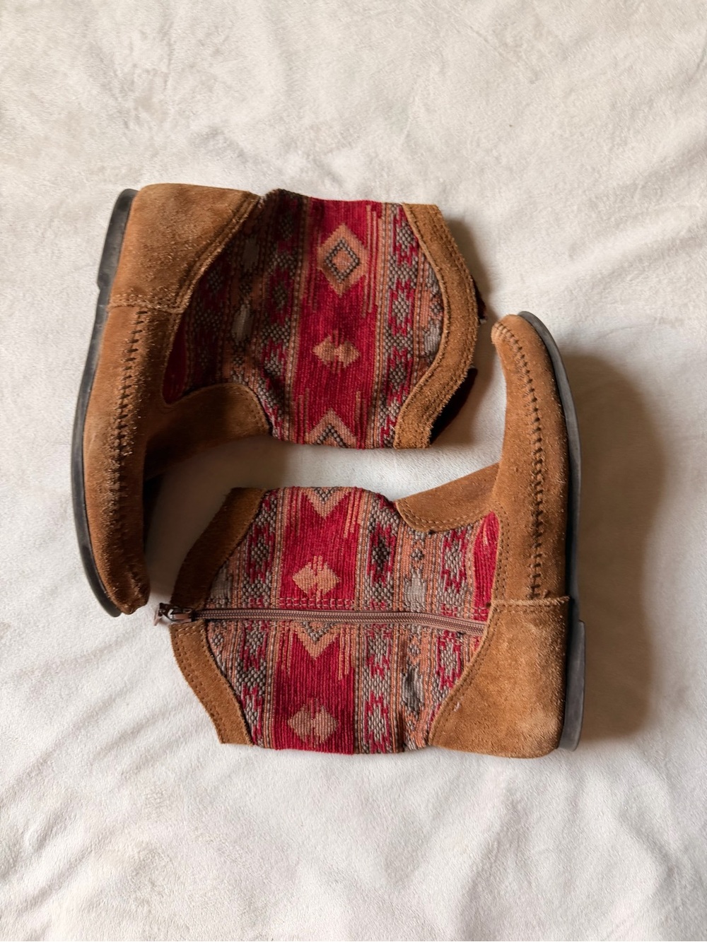 Suede Ankle Boots with Red Aztec Panel